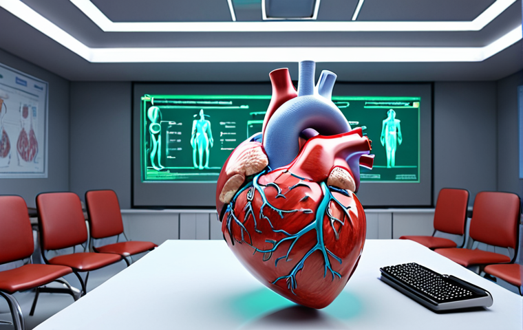 **
* **Prompt:** Holographic 3D human heart model floating in a medical classroom. Medical students in traditional Arabic dress are interacting with it. Bright, futuristic lighting. Focus on detail and realism.
**